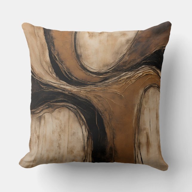 Black Gold Beige Abstract Marbled Cushion (Front)