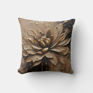 Black Gold Beige Brown Abstract  Cushion