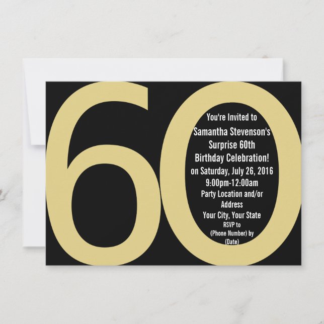 Black/Gold Big 6-0 Party Invitations (Front)