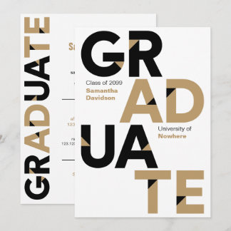 Black & Gold Big Bold Angle-Cut Letters Graduation Invitation