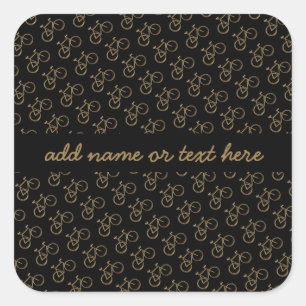 Black Gold Bike Pattern Bicycle Cycling Cyclist Square Sticker