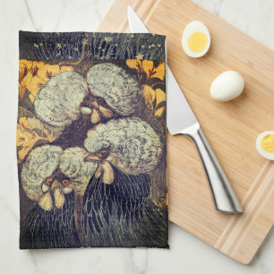 Black Gold Birds Pattern Rustic Kitchen Towels