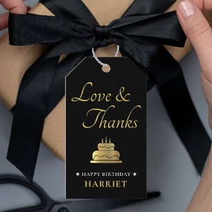 Black & Gold Birthday Cake Thank You Gift Tags