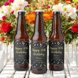 Black Gold Birthday Glitter Glam Beer Bottle Label