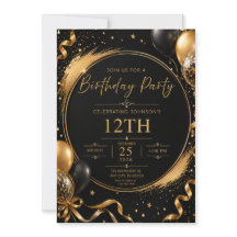 Black & Gold Birthday Invitation