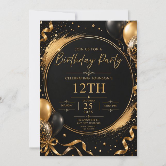 Black & Gold Birthday Invitation (Front)