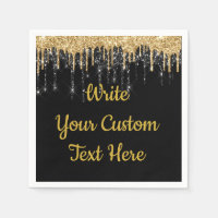 Black Gold Birthday Party Serviettes Anniversary