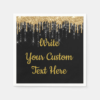 Black Gold Birthday Party Serviettes Anniversary Napkin