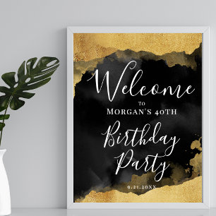 Black Gold Birthday Party Welcome Poster