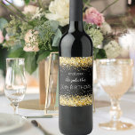 Black gold birthday party wine label<br><div class="desc">Elegant,  classic,  glamourous birthday label. Faux gold confetti.  Black background. Personalise and add the date,  name and age/event.</div>