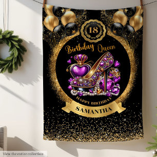 Black Gold Birthday Queen High Heels Purple Fleece Blanket