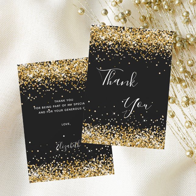 Black gold birthday thank you card (Creator Uploaded)
