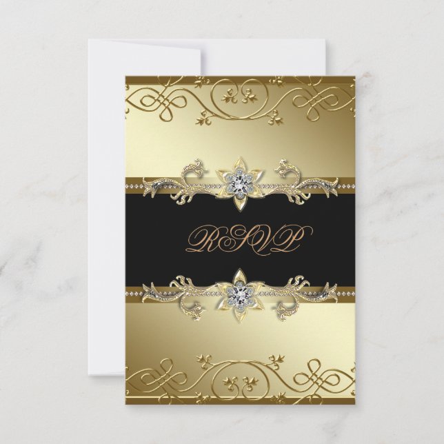 Black Gold Black Tie Party RSVP (Front)
