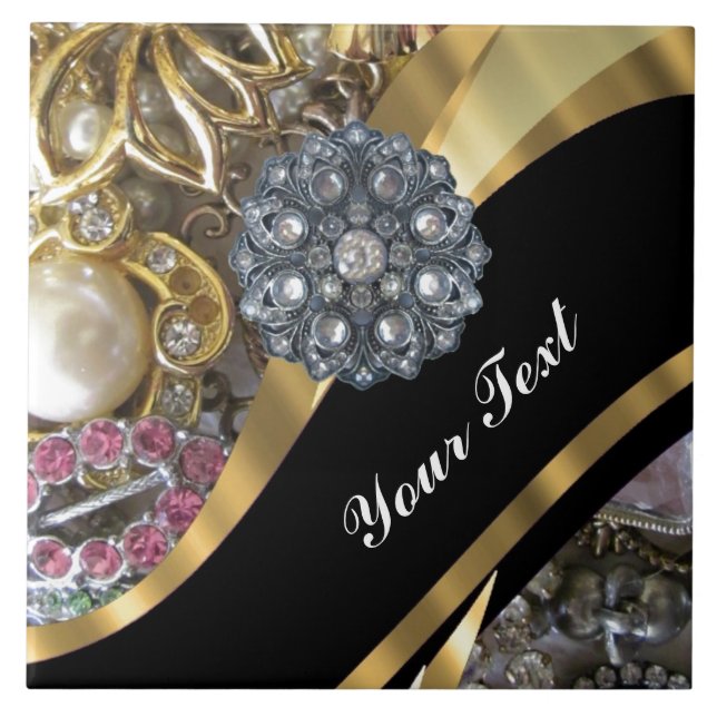 Black & gold bling ceramic tile (Front)