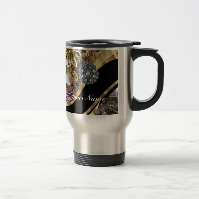 Black & gold bling travel mug (Right)