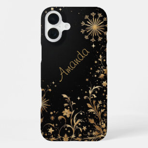 Black Gold Bloom iPhone 16 Plus Case