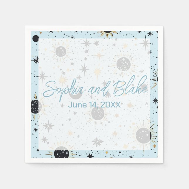 Black Gold Blue Celestial Wedding Napkin (Front)