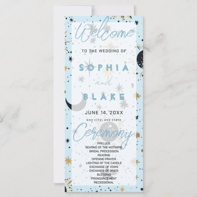 Black Gold Blue Celestial Wedding Program (Front)