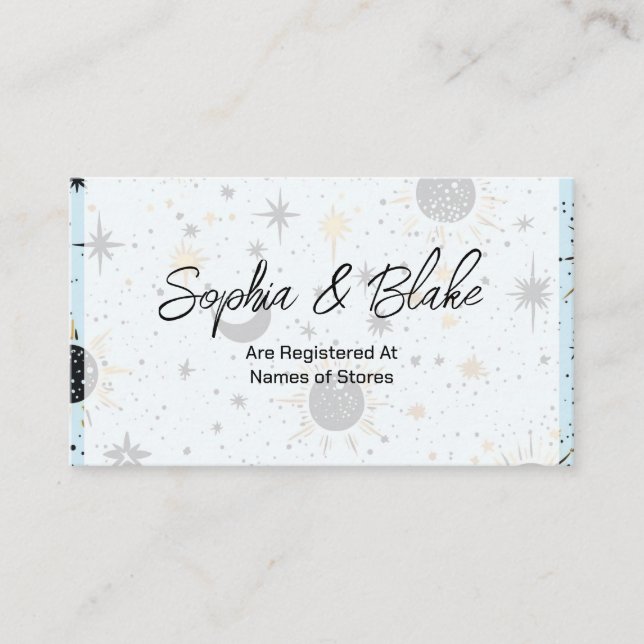 Black Gold Blue Celestial Wedding Registry Enclosure Card (Front)