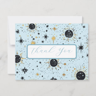 Black Gold Blue Celestial Wedding Thank You Card
