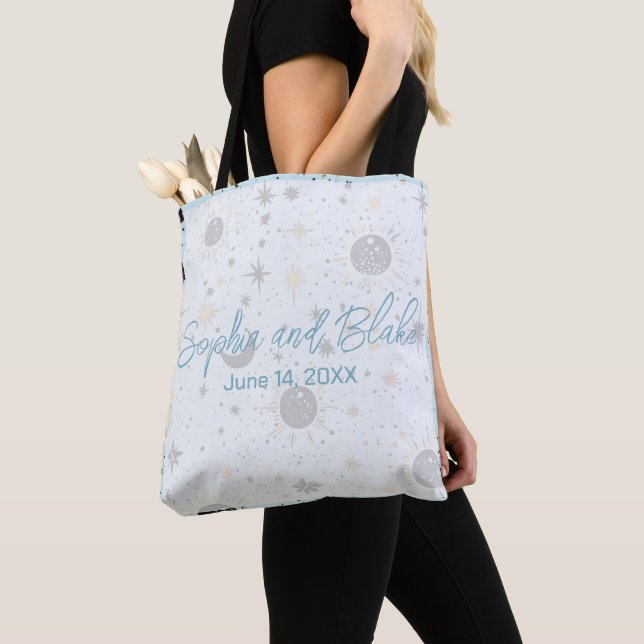 Black Gold Blue Celestial Wedding Tote Bag (Close Up)
