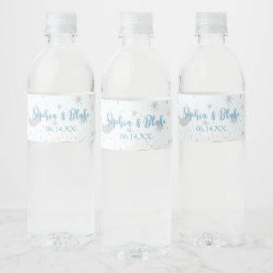 Black Gold Blue Celestial Wedding Water Bottle Label