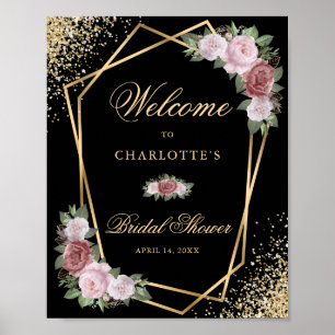 Black Gold Blush Floral Bridal Shower Welcome Sign