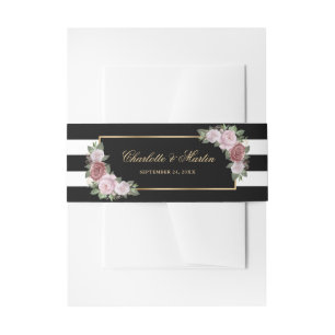 Black Gold Blush Pink Floral Wedding Invitation Belly Band