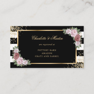 Black Gold Blush Pink Floral Wedding Registry Enclosure Card