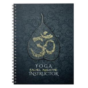 Black & Gold Bodhi Leaf OM Symbol YOGA Instructor Spiral Notebook