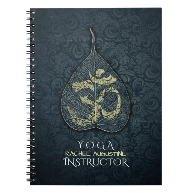 Black & Gold Bodhi Leaf OM Symbol YOGA Instructor Spiral Notebook (Front)