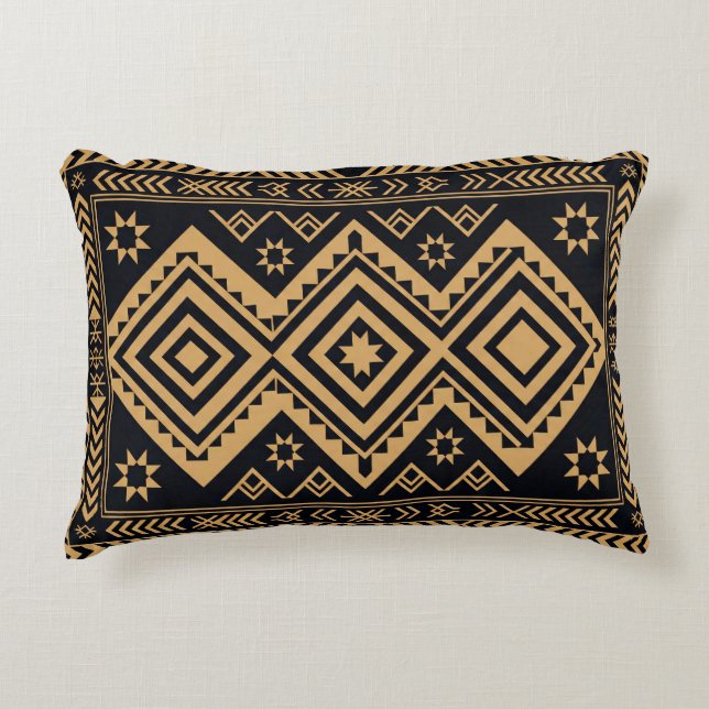 Black Gold Boho Abstract Surface Pattern Decorative Cushion (Front)
