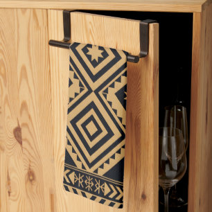 Black Gold Boho Abstract Surface Pattern Tea Towel