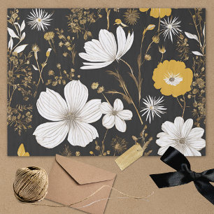 Black Gold Boho Wildflower Decoupage Tissue Paper