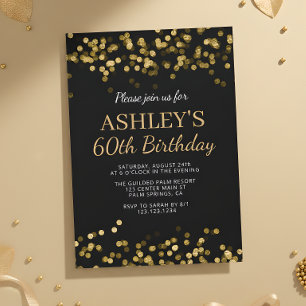Black Gold Bokeh 60th Birthday Party Invitation