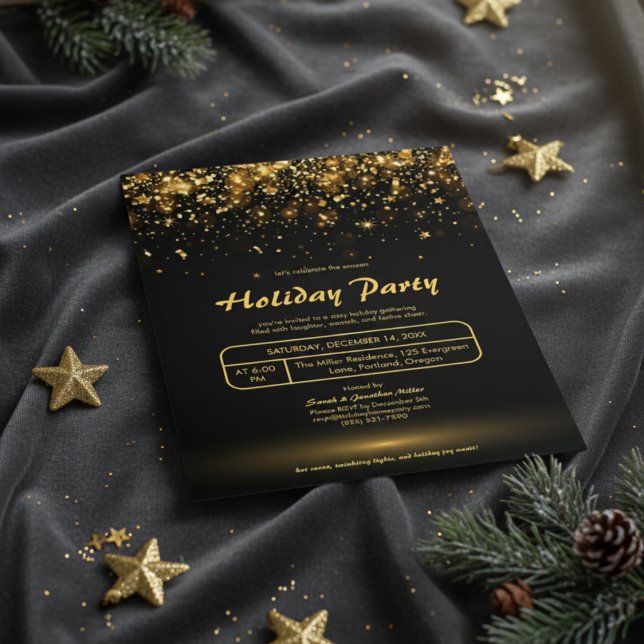 Black Gold Bokeh Christmas House Holiday Party Invitation (Black Gold Bokeh Christmas House Holiday Party Invitation)