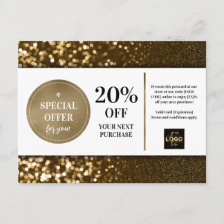 Black Gold Bokeh Glitter Coupon Discount Postcard