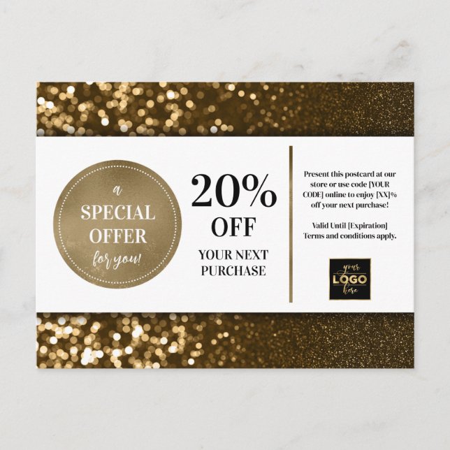 Black Gold Bokeh Glitter Coupon Discount  Postcard (Front)