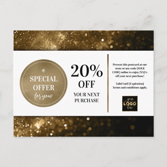 Black Gold Bokeh Glitter Coupon Discount  Postcard (Front)