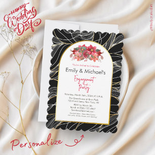 Black Gold Bold Floral Blooms Engagement Party  Invitation