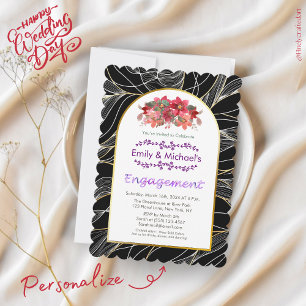 Black Gold Bold Floral Blooms Engagement Party  Invitation