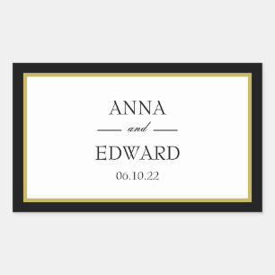 Black Gold Border Bride Groom Rectangular Stickers