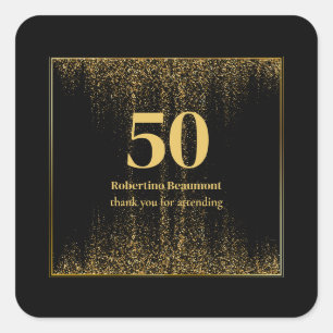 Black Gold Border Glitter Modern 50th Birthday Square Sticker