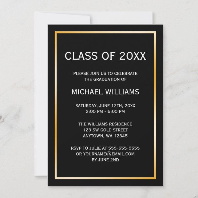 Black Gold Border Graduation Announcement (Front)