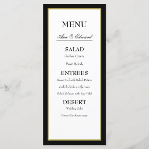 Black Gold Border Wedding Menu Card