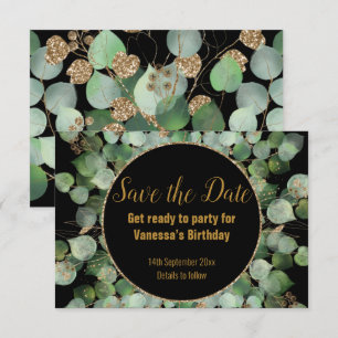 BLACK  GOLD BOTANICAL 2 SAVE THE DATE CIRCULAR ANNOUNCEMENT