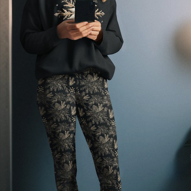 Black Gold Botanical Christmas Pajama Pants (Creator Uploaded)