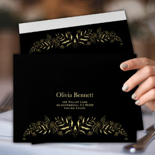 Black Gold Botanical Embossed Luxury Envelope
