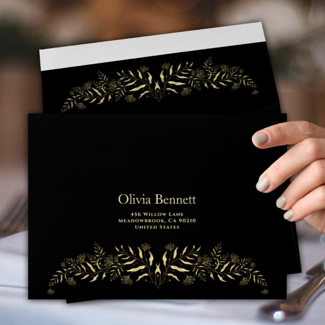 Black Gold Botanical Embossed Luxury Envelope (Creator Uploaded)