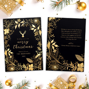 Black Gold Botanical Festive Stylish Christmas Holiday Card